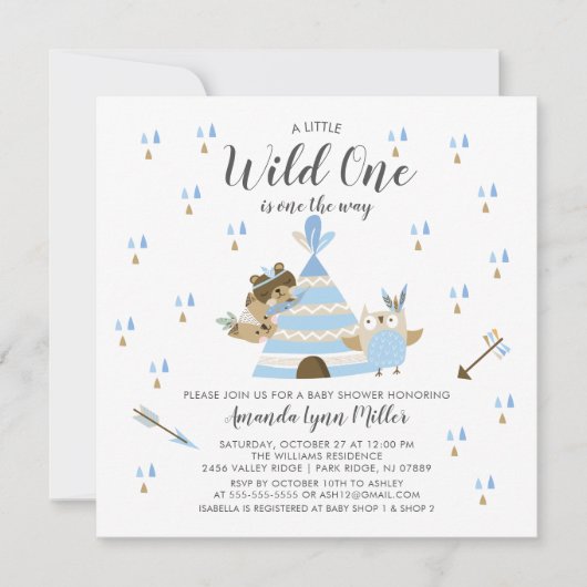 男の子の野生の1匹のベビーシャワーの招待状 招待状 (正面)