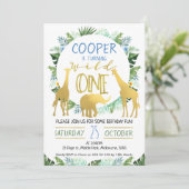 男の子の野生の1匹の金ゴールド動物の誕生日の招待状 招待状 (スタンド正面)