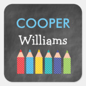 男の子の鉛筆カラフル新学期シール スクエアシール (正面)