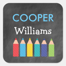 男の子の鉛筆カラフル新学期シール スクエアシール