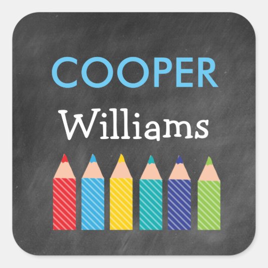 男の子の鉛筆カラフル新学期シール スクエアシール (正面)