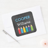 男の子の鉛筆カラフル新学期シール スクエアシール (封筒)