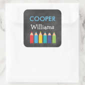 男の子の鉛筆カラフル新学期シール スクエアシール (バッグ)