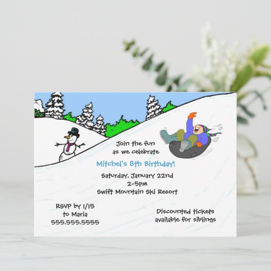 男の子の雪の管の冬の誕生会の招待 招待状 (スタンド正面)