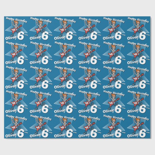 男の子の青あなたの年齢と名前のロックスターラップを追加 ラッピングペーパー (フラット)