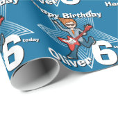 男の子の青あなたの年齢と名前のロックスターラップを追加 ラッピングペーパー (ロールコーナー)