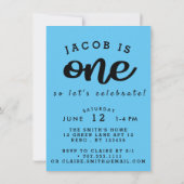 男の子の青いグリッターの写真の最初誕生日 招待状 (裏面)