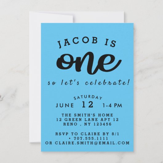 男の子の青いグリッターの写真の最初誕生日 招待状 (裏面)