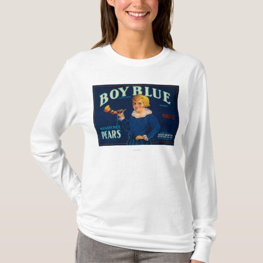 男の子の青いナシの木枠のラベル Tシャツ (正面)