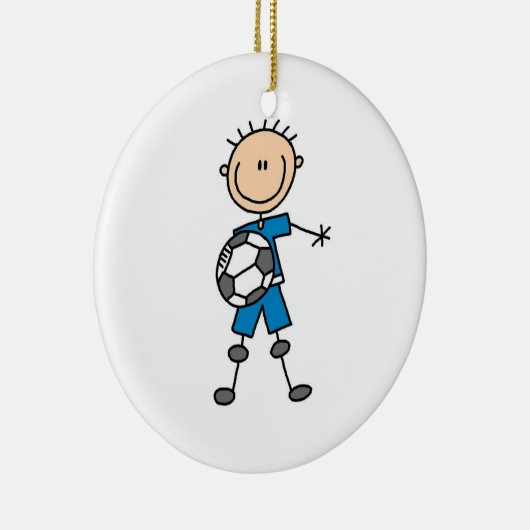 男の子の青い均一棒の姿のサッカーの選手のギフト セラミックオーナメント (右)
