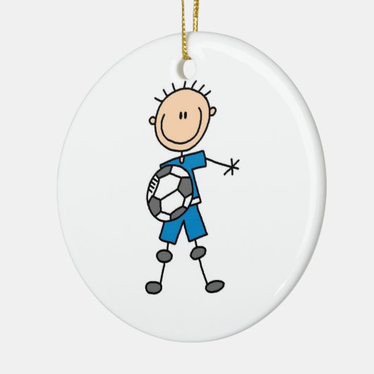 男の子の青い均一棒の姿のサッカーの選手のギフト セラミックオーナメント (左)