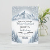 男の子の青い女の子の雪の冬のオネダーランド13th誕生日 招待状 (スタンド正面)