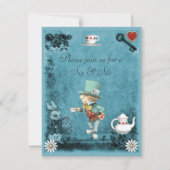 男の子の青い帽子屋の一口は及びベビーシャワーを見ます 招待状 (正面)