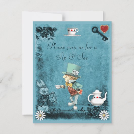 男の子の青い帽子屋の一口は及びベビーシャワーを見ます 招待状 (正面)