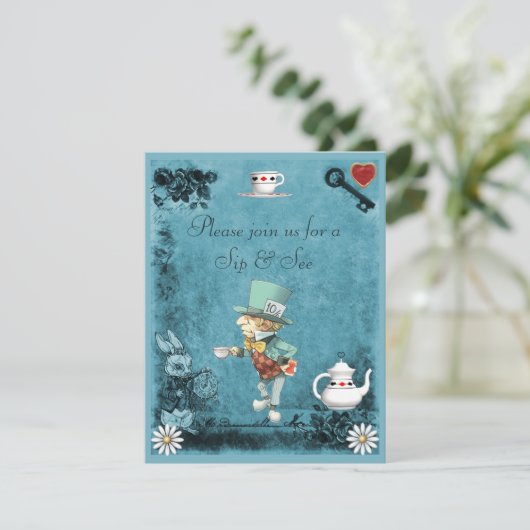 男の子の青い帽子屋の一口は及びベビーシャワーを見ます 招待状 (スタンド正面)