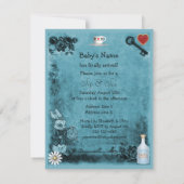 男の子の青い帽子屋の一口は及びベビーシャワーを見ます 招待状 (裏面)