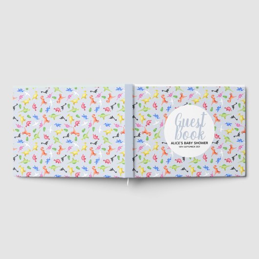 男の子の青い恐竜パターン赤ちゃんシャワー ゲストブック (全面)