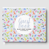 男の子の青い恐竜パターン赤ちゃんシャワー ゲストブック (正面)