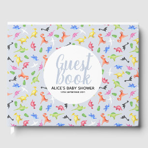 男の子の青い恐竜パターン赤ちゃんシャワー ゲストブック