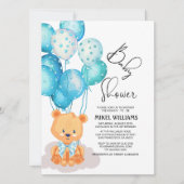 男の子の青い水彩風船が赤ちゃんシャワーを負担I 招待状 (正面)