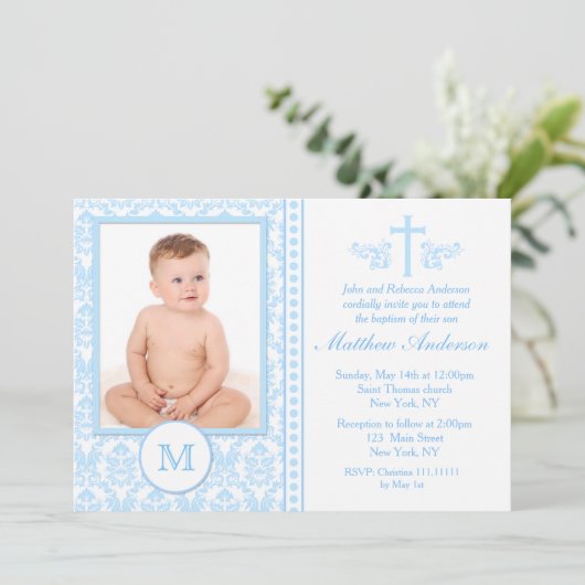 男の子の青い洗礼の招待状 招待状 (スタンド正面)