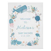 男の子の青い海海の下の赤ちゃんシャワー歓迎 ポスター (正面)