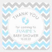 男の子の青い灰色の赤ん感謝していだシャワーお気に入りステッカー スクエアシール (正面)