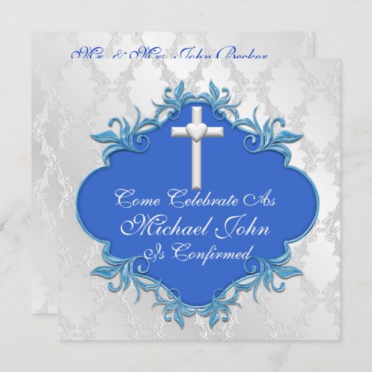 男の子の青い聖餐の招待状のエレガントなデザイン 招待状 (正面/裏面)