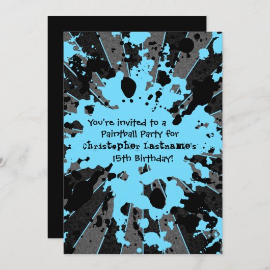 男の子の青い誕生日 招待状 (正面/裏面)