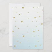 男の子の青い金ゴールド私たちは月の赤ちゃんシャワーの上にいる 招待状 (裏面)