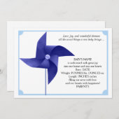 男の子の青い風車のベビーの発表 案内状 (正面/裏面)