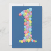 男の子の青の第1誕生会の気球の招待 招待状 (正面)