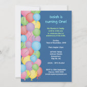 男の子の青の第1誕生会の気球の招待 招待状 (裏面)