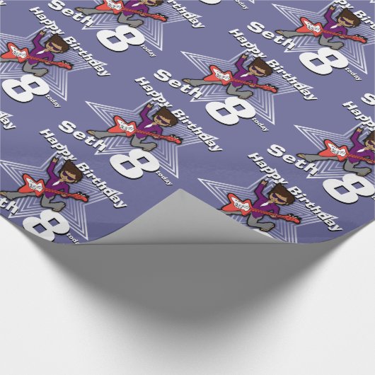 男の子の青はあなたの一流の第8誕生日のロックスターの覆いを加えます ラッピングペーパー (角)