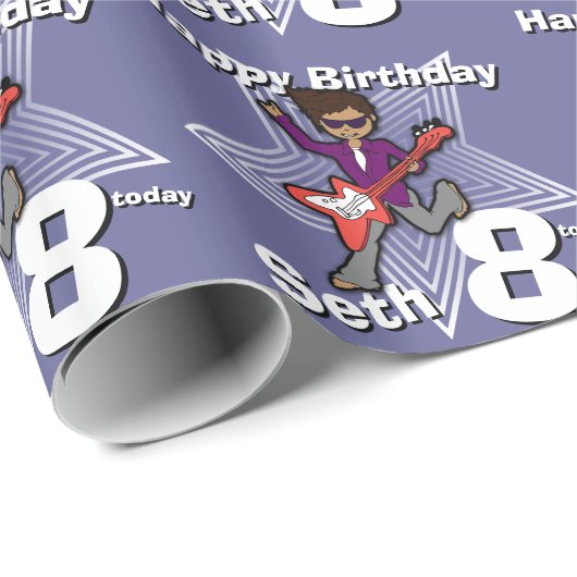 男の子の青はあなたの一流の第8誕生日のロックスターの覆いを加えます ラッピングペーパー (ロールコーナー)