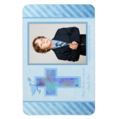 男の子の青ストライプの第1聖餐式フォトマグネット マグネット (縦)