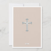 男の子の青|のベージュ写真の聖餐の招待状 招待状 (裏面)