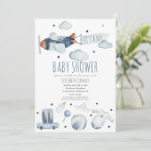 男の子の飛行機の水彩シャワー招待状 招待状 (スタンド正面)