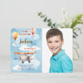 男の子の飛行機の誕生日パーティーの写真 招待状 (スタンド正面)