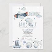 男の子の飛行機 水彩 シャワー招待状 招待状 (正面)