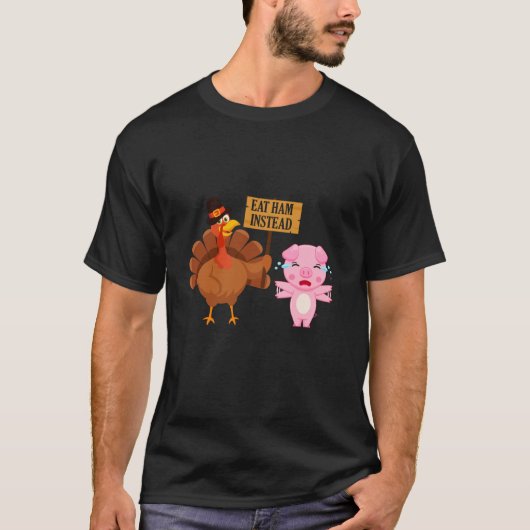 男の子の食べ女の子はハム代わりにトルコと豚の感謝祭 Tシャツ (正面)