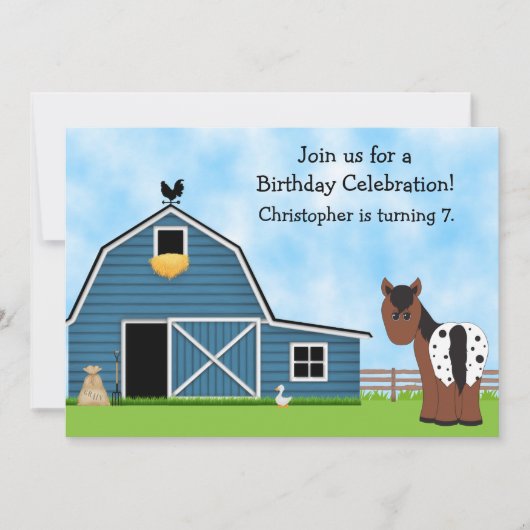 男の子の馬と農場の誕生日招待状 招待状 (正面)