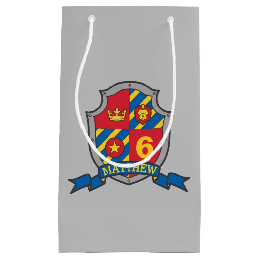 男の子の騎士シールド名6th誕生日 スモールペーパーバッグ (正面)