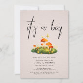 男の子の魔法のキノコの森の赤ちゃんシャワー 招待状 (正面)