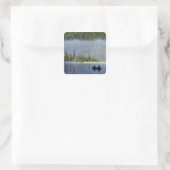 男の子の魚釣りカヌーと霧の中 スクエアシール (バッグ)