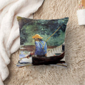 男の子の魚釣り、Winslow Homerによるアートワーク クッション (ブランケット)