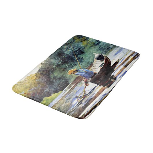 男の子の魚釣り、Winslow Homerによるアートワーク バスマット (アングル)