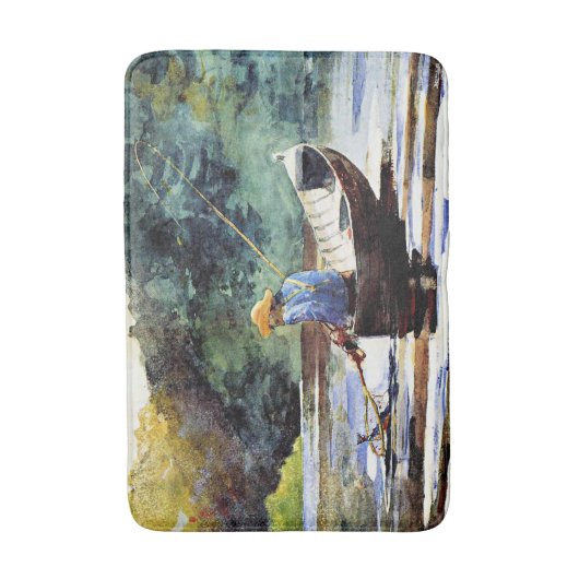 男の子の魚釣り、Winslow Homerによるアートワーク バスマット (正面縦)