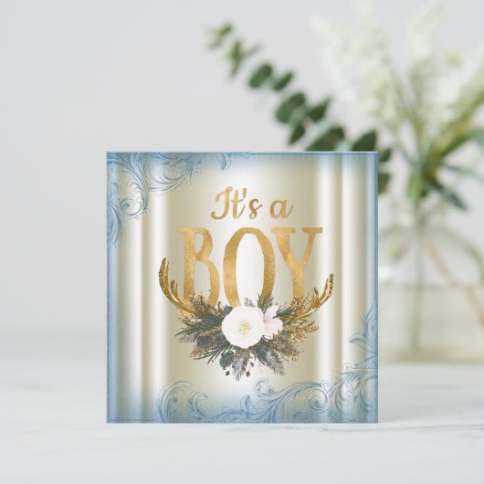 男の子の鹿の角の赤ちゃんシャワー 招待状 (スタンド正面)