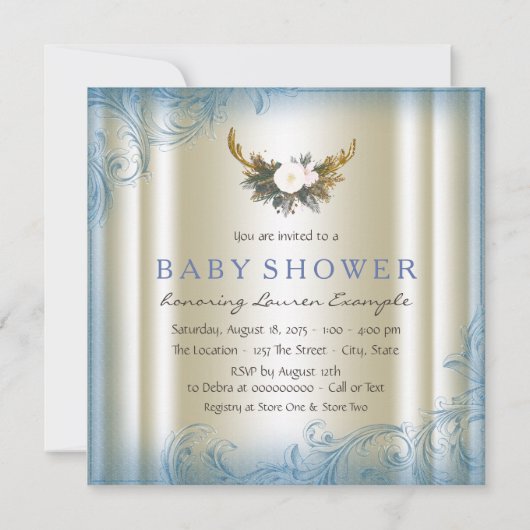 男の子の鹿の角の赤ちゃんシャワー 招待状 (裏面)